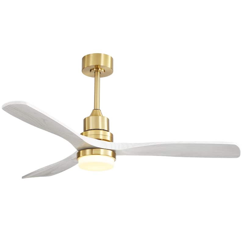 Sofucor 52" Indoor Wood Ceiling Fan Light with Remote, Integrated Light Optional - 5247 with Integrated Light - Gold with Washed White Blades