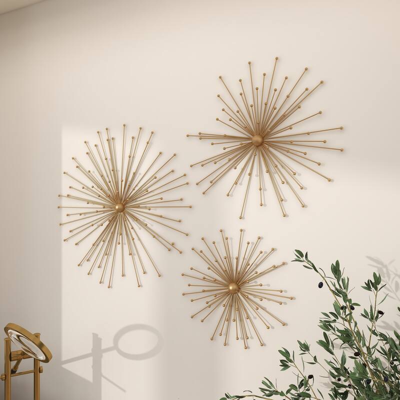 Gold Metal 3D Starburst Home Wall Decor (Set of 3)