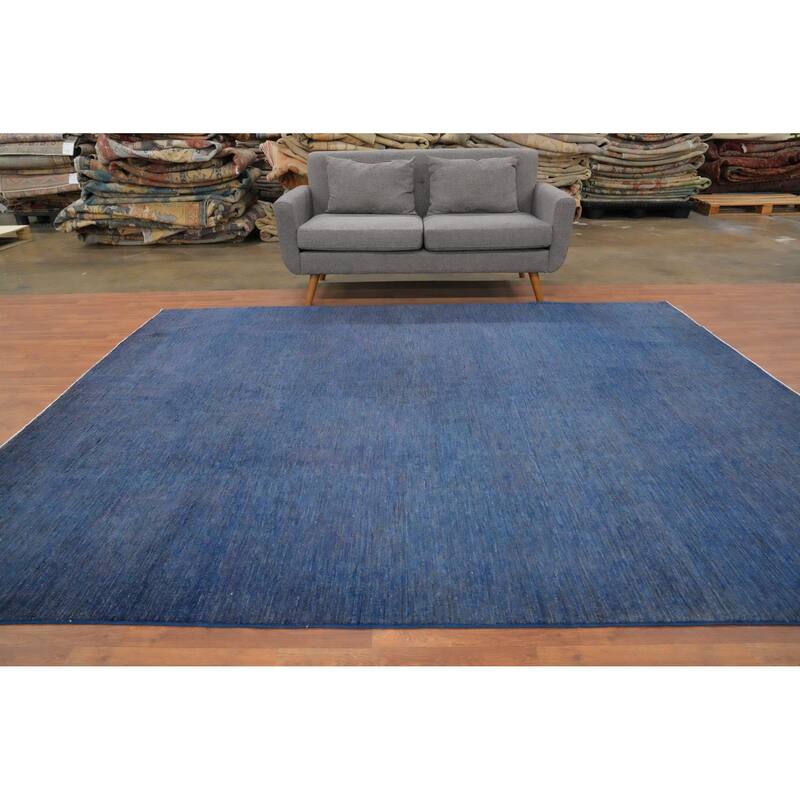 Hand Knotted Oriental 100% Wool Carpet Modern Solid Navy Blue & Blues Gabbeh Area Rug - 9' 10'' X 8' 1''