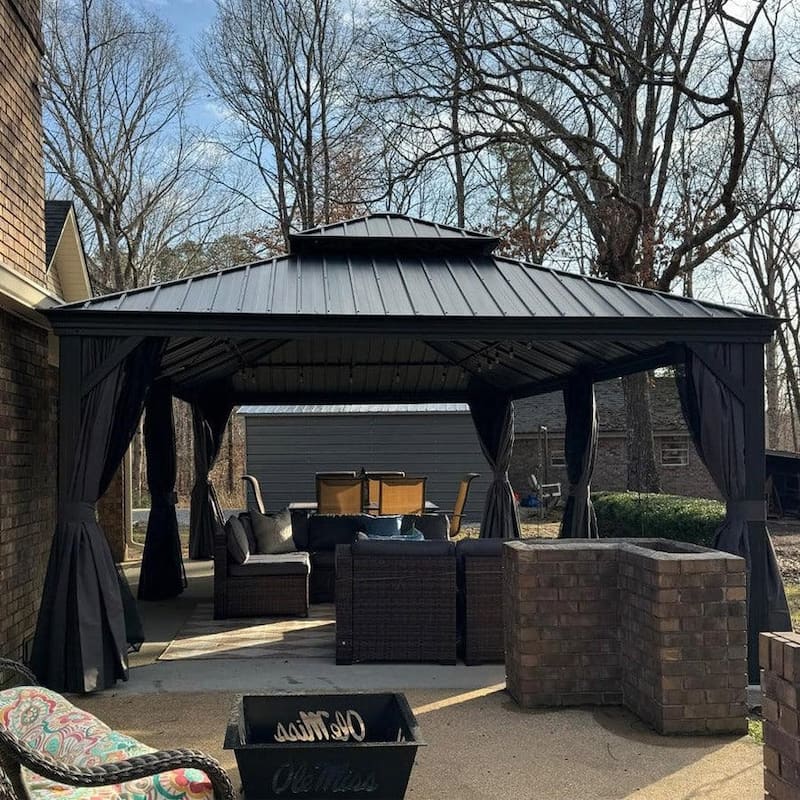 PURPLE LEAF Outdoor Galvanized Steel Hardtop Gazebo, Aluminum Frame Gazebo With Curtains
