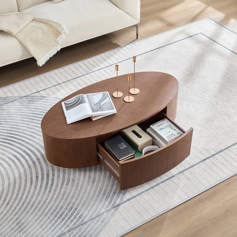 Modern Luxury Oval Coffee Table, Elegant Living Room Accent Piece - Dark Walnut