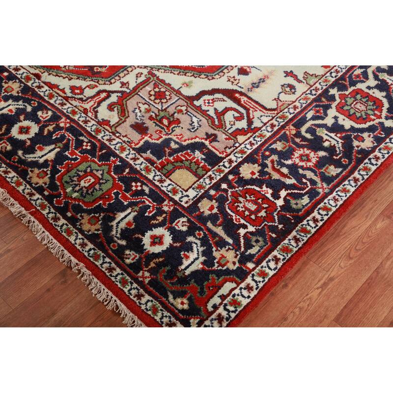 Hand Knotted Oriental 100% Wool Carpet Traditional Medallion Red Heriz (serapi) Area Rug - 10' 0'' X 7' 11''