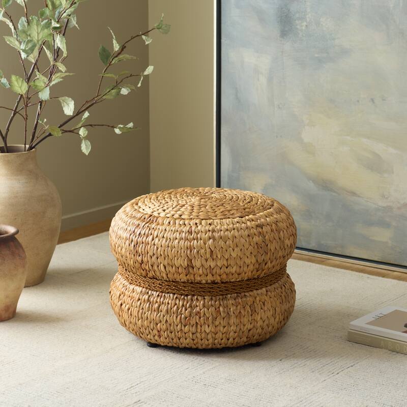 SAFAVIEH Couture Olwynn Water Hyacinth Ottoman - Natural