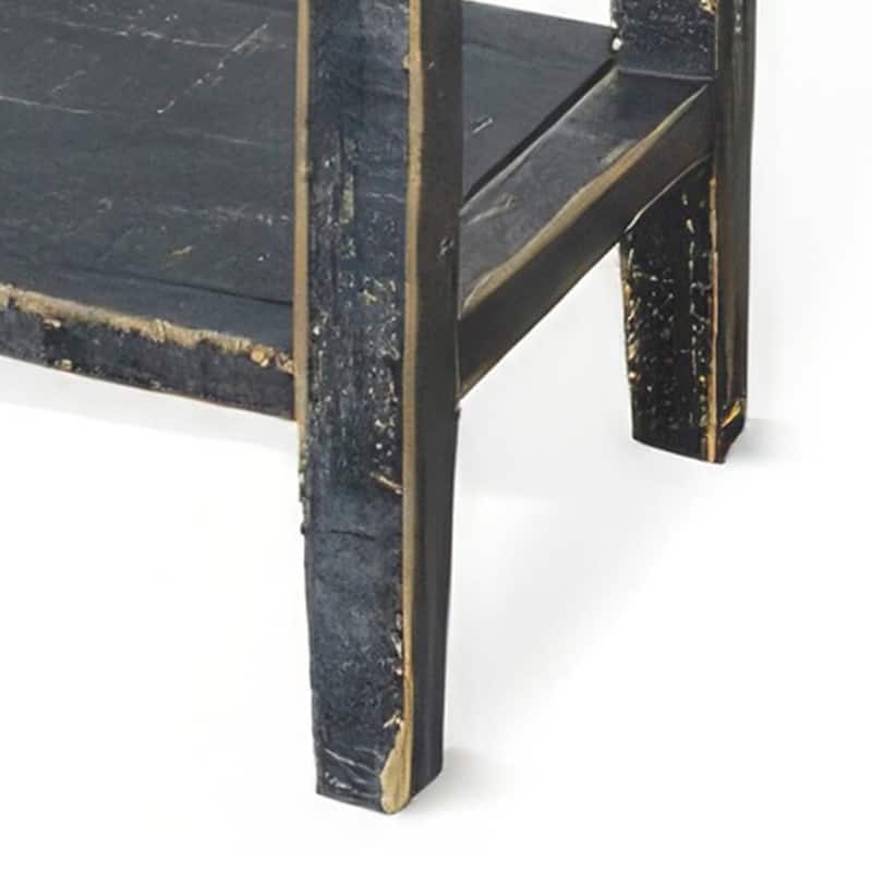 Rena Side End Table, 2 Drawers 1 Shelf, 28 Inch Rustic Black Mahogany