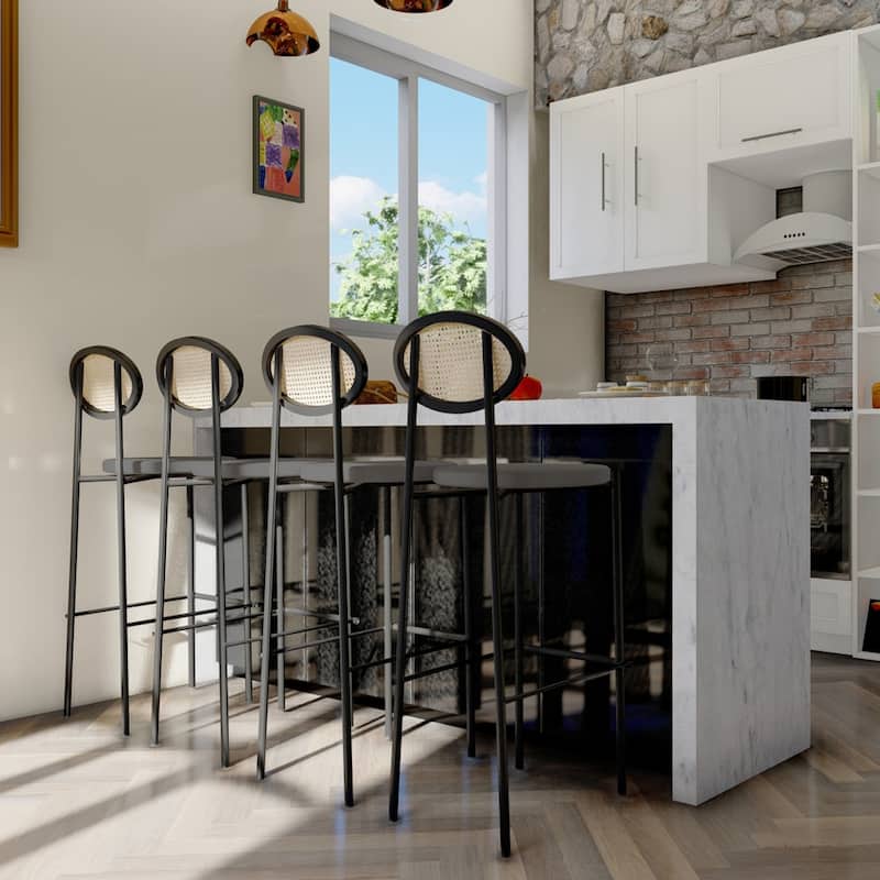 LeisureMod Euston Wicker Bar Stool with Powder Coated Steel Frame, Set of 2 - 42"