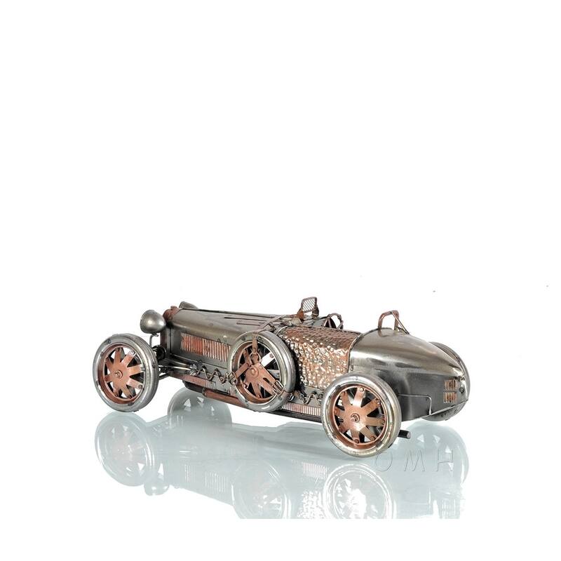 c1924 Bugatti Bronze and Silver Racecar Model Sculpture