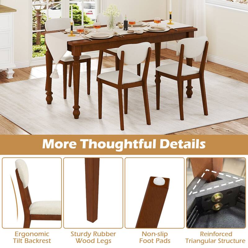 Set of 4 White Sherpa Upholstered Dining Chairs with Walnut Rubber Wood Legs for Home or Kitchen - 16.5" x 20.5" x 34.5"