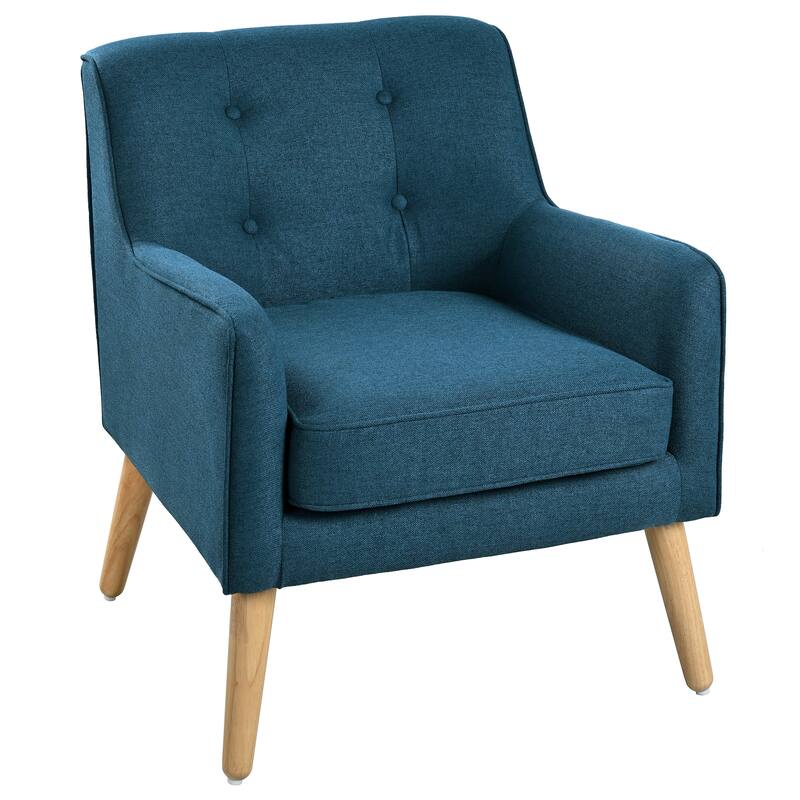 Mid-Century Chair with Wood Legs & Tufted Back