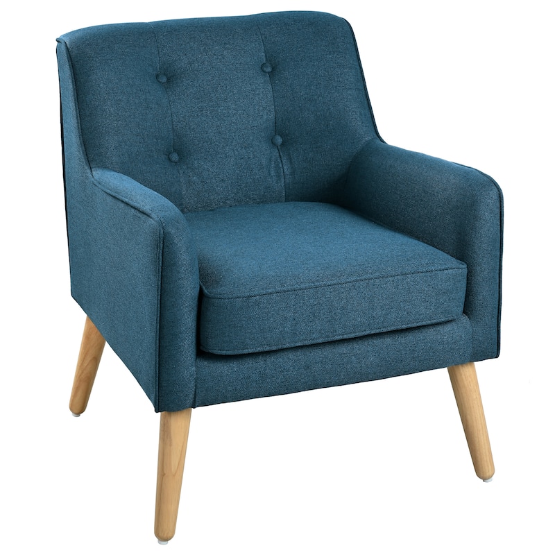 Mid-Century Modern Armchair - Tufted Fabric Accent Chair with Solid Wood Legs - Classic Button-Tufted Back & Tapered Design