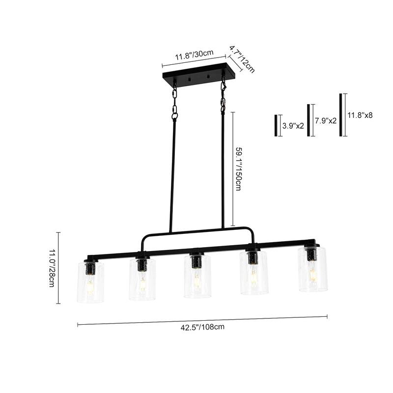 Farmhouse 5-Light Clear Seedy Glass Shade Linear Island Chandelier