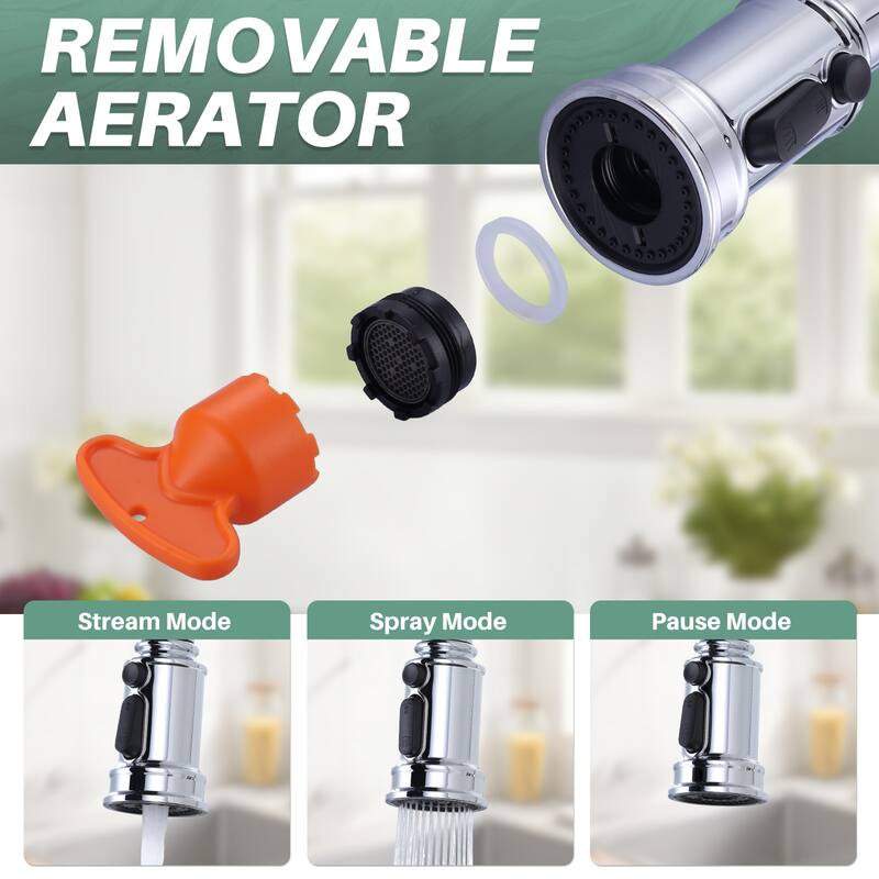 WOWOW Double Handle Pull Down Sprayer Bridge Kitchen Faucet