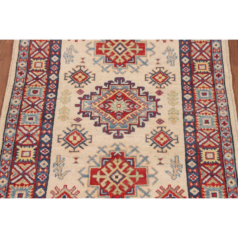 Geometric Kazak Rug Handmade Wool Carpet - 2'10" x 4'3"