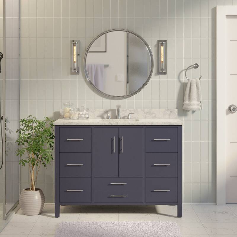 KitchenBathCollection California 48" Bathroom Vanity with Carrara Marble Top - Marine Gray