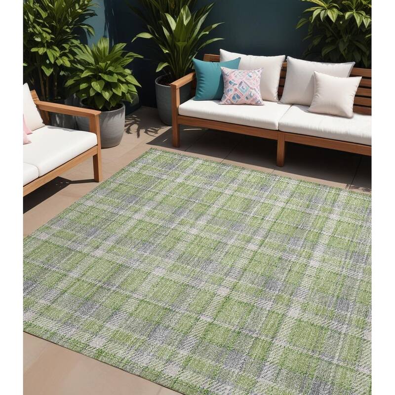 Alrilo Plaid Weather Resistant Versatile Elegance Runner Outdoor Rug - 10' X 14' - Multi