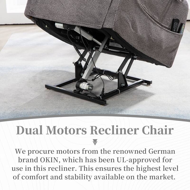 Deluxe Version Dual Motors Power Lift Recliner,Lay Flat 74.8 " Length,100% Polyester,Message/Heat,Eazy Assemble