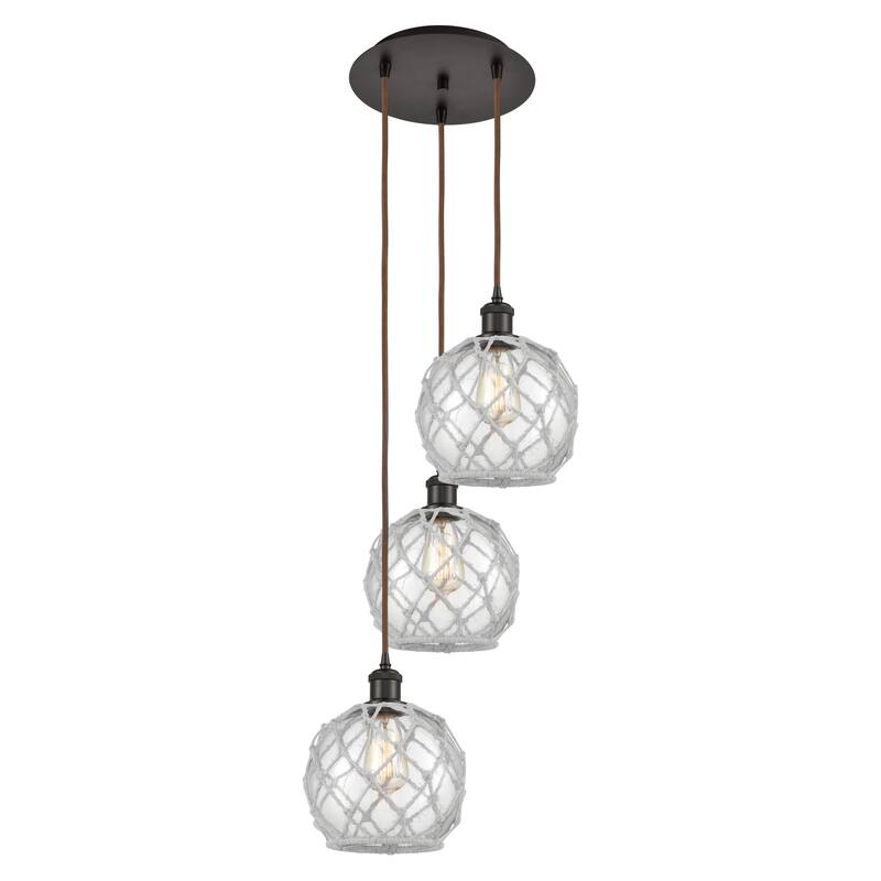 Innovations Lighting Endless Possibilities Ballston - Farmhouse Rope - 3 Light 15" Cord Hung Multi Pendant - Clear Glass with White Rope/Oil Rubbed Bronze