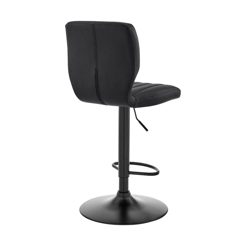 25" Adjustable Swivel Bar Stool with Faux Leather Seat and Matte Black Iron Frame for Kitchen - 46”H x 17”W x 21”D