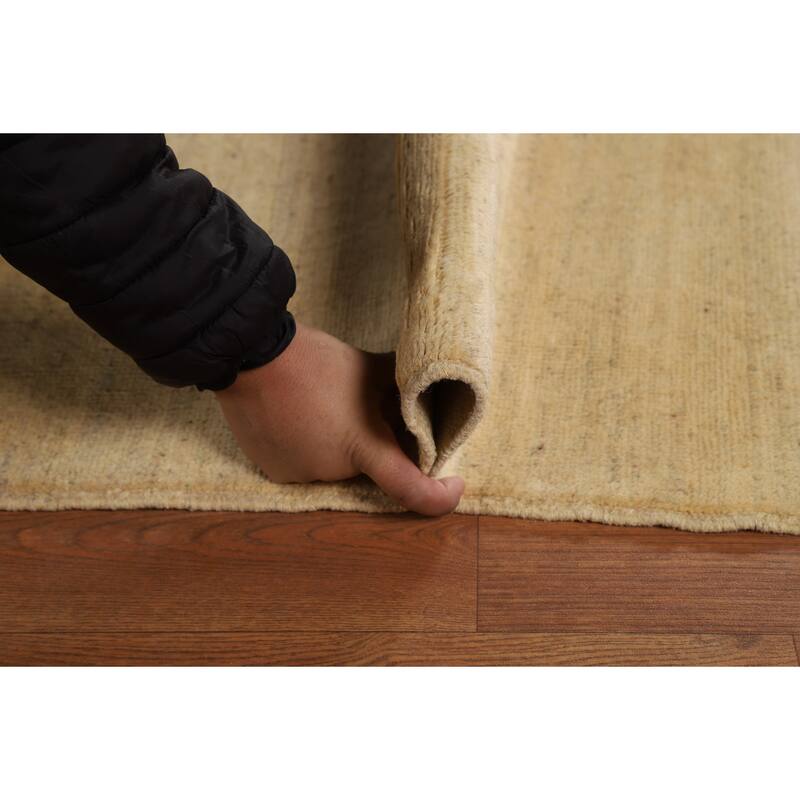 Muted Gold Gabbeh Modern Area Rug Handmade Wool Carpet - 8'0"x 9'7"
