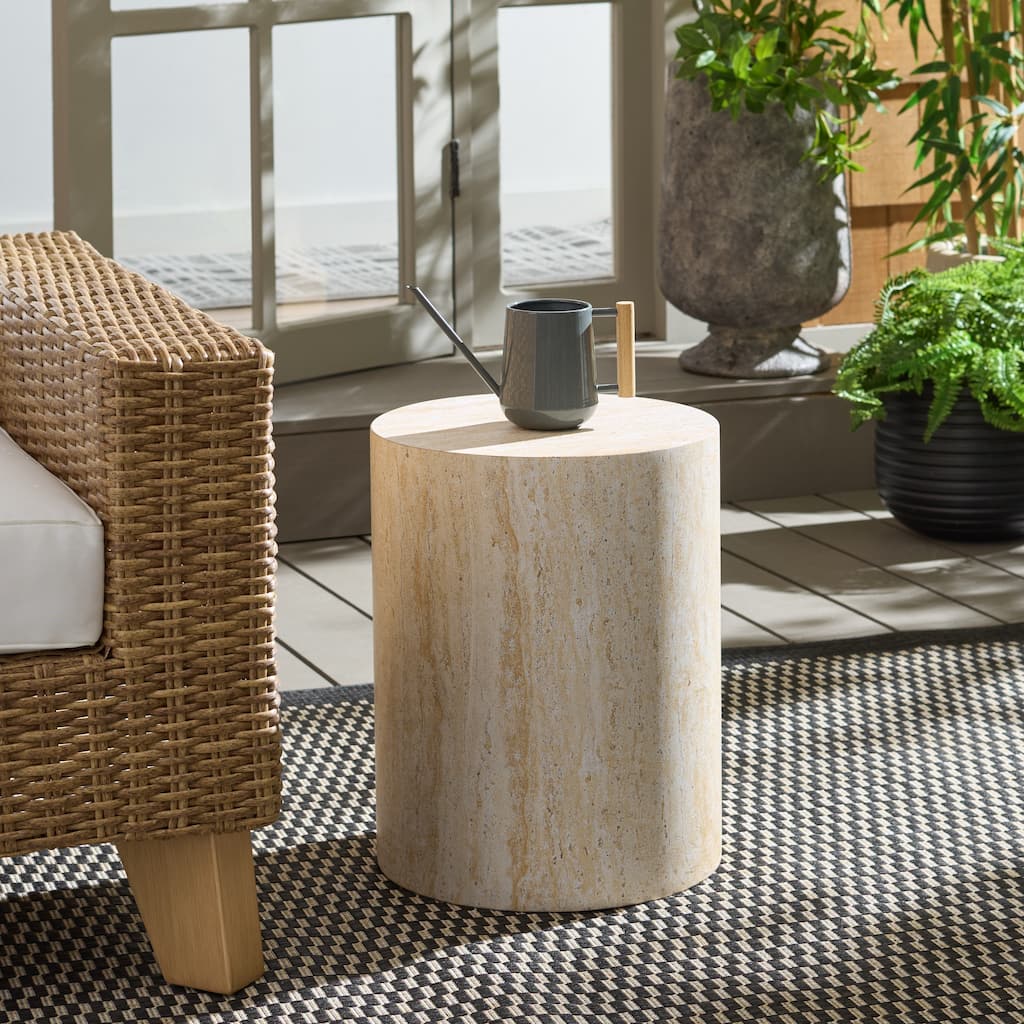 SAFAVIEH Outdoor Patio Furniture Tina Cylinder Accent Table, Side Table for Indoor and Outdoor Use - 14"W x 14"D x 18"H