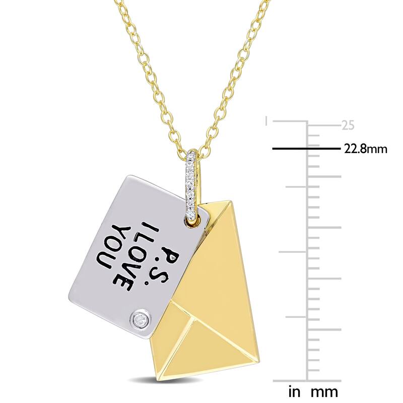 Miadora Diamond Accent "I Love You" Letter with Envelope Necklace in 2-Tone Sterling Silver