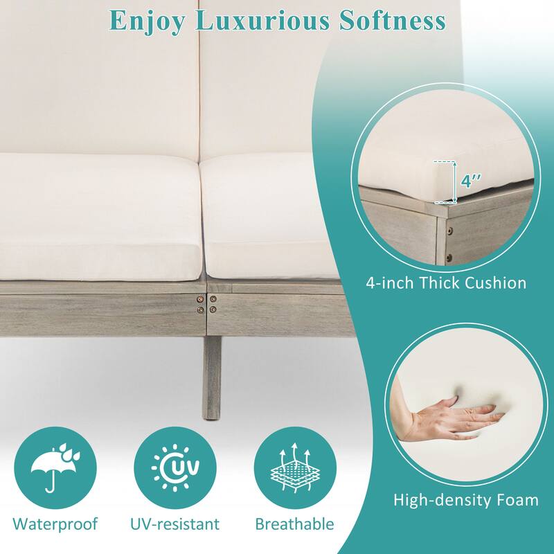 5-position adjustable backrest double recliner, outdoor lounger with cushion and foldable side tray, accommodates two people.