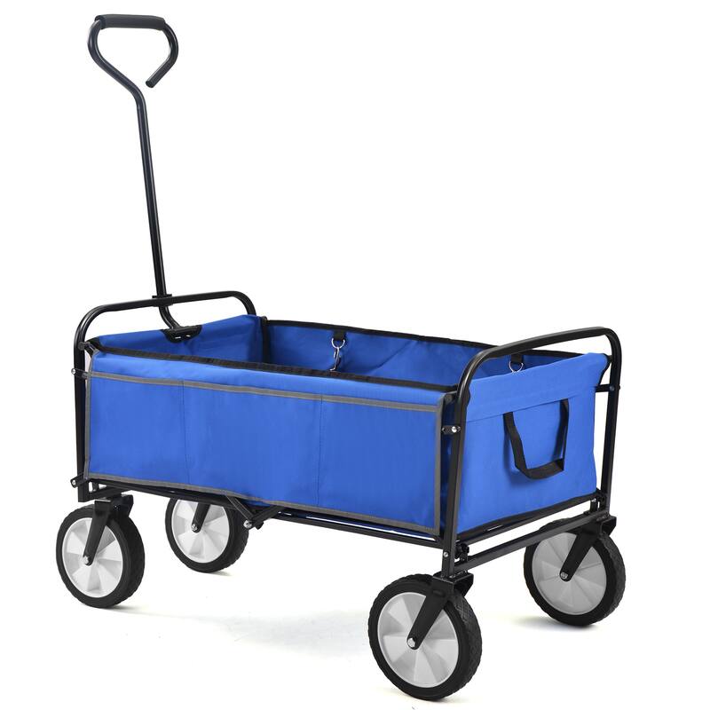 Heavy-Duty Folding Wagon with Large Storage, 600D Fabric, Adjustable Handle, Reflective Safety Straps