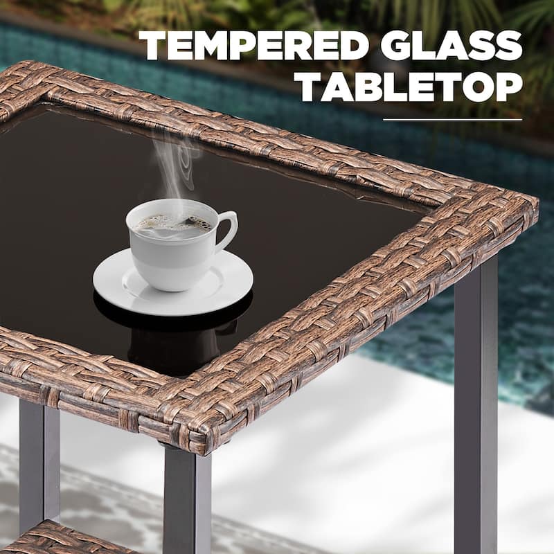 Pocassy Outdoor Wicker 5-Piece Patio Chair Table with Ottoman