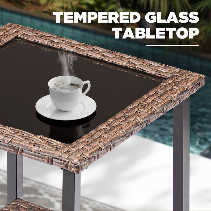 Pocassy Outdoor Wicker 5-Piece Sofa Swivel Chair Table with Ottoman