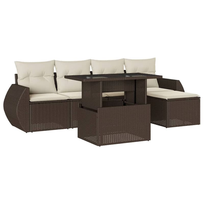 vidaXL Patio Sofa Set with Cushions Outdoor Furniture 6 Piece Poly Rattan