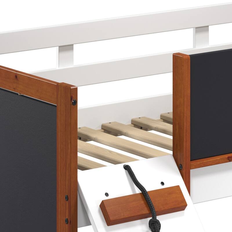 Twin size Wood Loft Bed with Slide and Chalkboard Panels