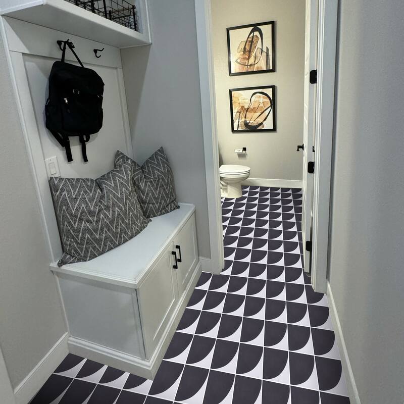 Jardin Handmade Cement Tile, 8x8, White-Black