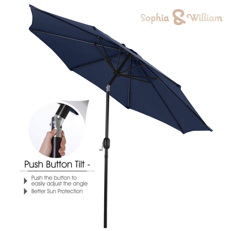 Sophia & William 9ft Outdoor Patio Umbrella with Push-button Tilt, Market Umbrella with 8 Ribs