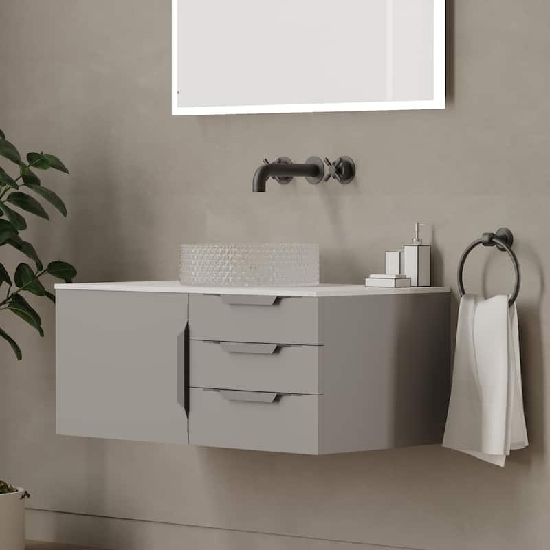 Thin Modern White Solid Surface Vanity Countertop - Sizes 24", 30", 36", 48", 60", 72", 84"