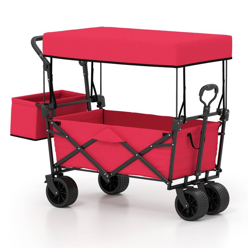 Gymax Collapsible Wagon w/Removable Canopy Adjustable Handles