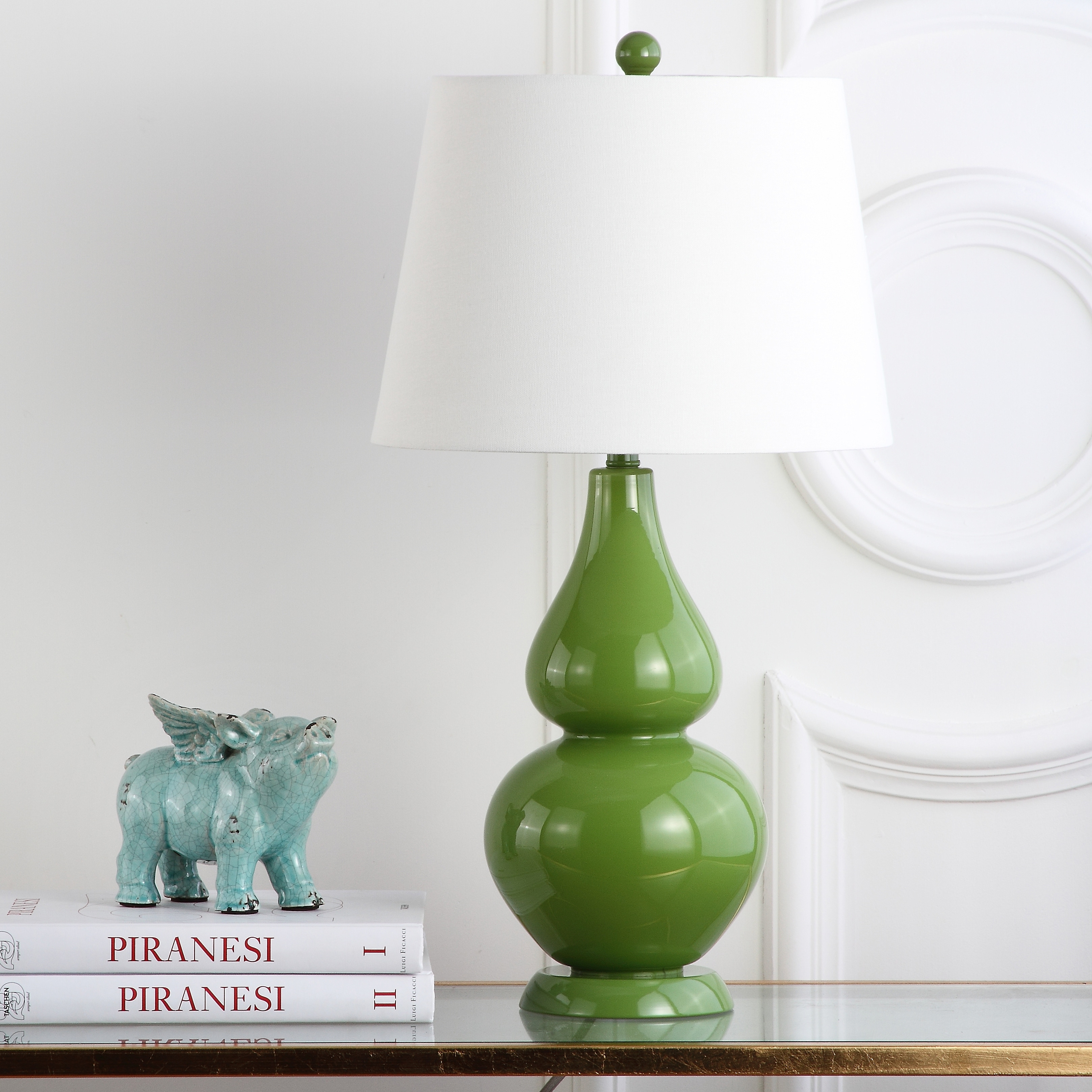 SAFAVIEH Lighting 27-inch Cybil Double Gourd Green Table Lamp (Set of 2)