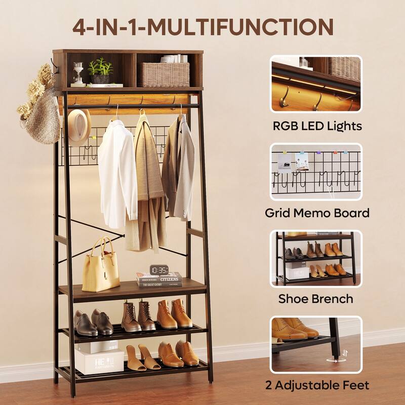 Bestier 5 in 1 Hall Tree with Cabinet Coat Rack with 3-Tier Shoes Organizer - 70 inches