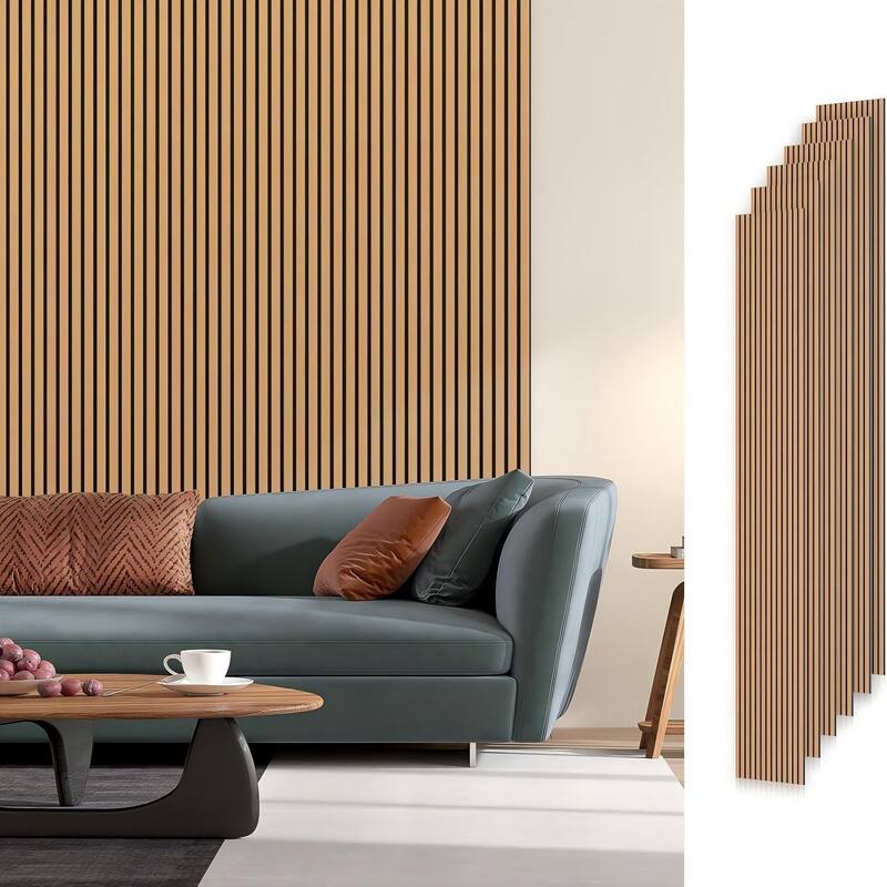 Soundproof Wood Slat Panels Acoustic Wall and Ceiling Panels - 6pcs x 94" x 7.9" - Light Brown