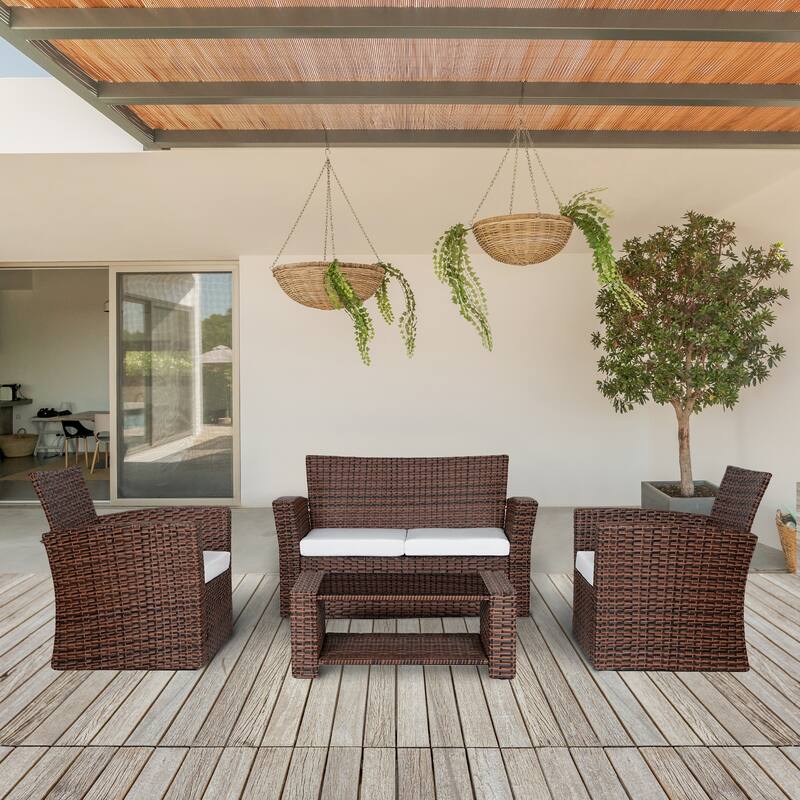 Grandview Outdoor 4-piece Brown Patio Conversation Set with Cushions - White
