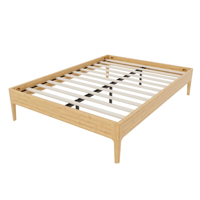15" High Full Bamboo Platform Bed, Wood Slat Metal Support, Modern Minimalist, No Box Spring, Easy Assembly, Natural