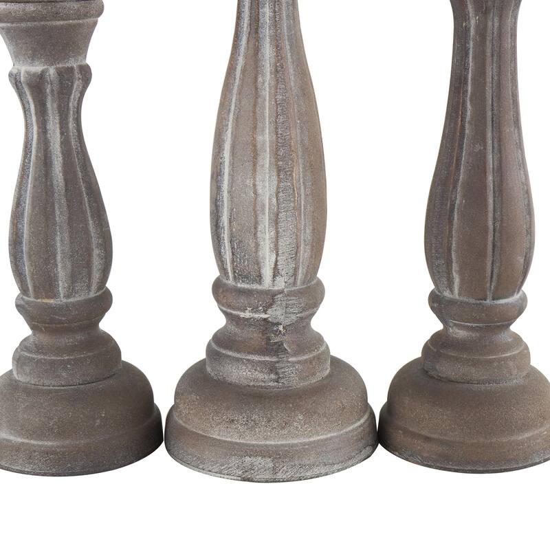 Wooden Distressed Turned Decorative Candle Holder - Set of 3 Gray, Brown, Blue, Green - Roche River Decor