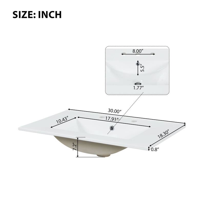 30" Bathroom Vanity with Sink, Bathroom Vanity Cabinet with 2 Drawers and Door, Adjustable Shelf