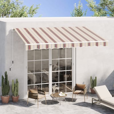 Outsunny 13' x 8' Manual Retractable Sun Shade Patio Awning with Durable Design & Adjustable Length Canopy, Red