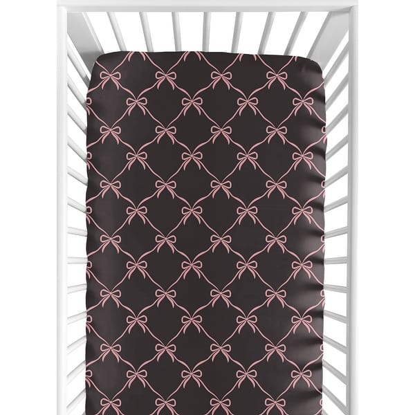 slide 2 of 6, Sweet Jojo Designs Black and Pink Bows Girl Fitted Crib Sheet -for Shabby Ballerina Ballet Collection Vintage Coquette Aesthetic