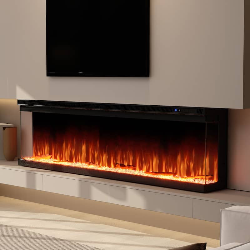 3-Sided Electric Fireplace with 12-Color Flame, Dual Heat Settings 750W/1500W, Smart App & Remote Control – 50/60/70 Inch