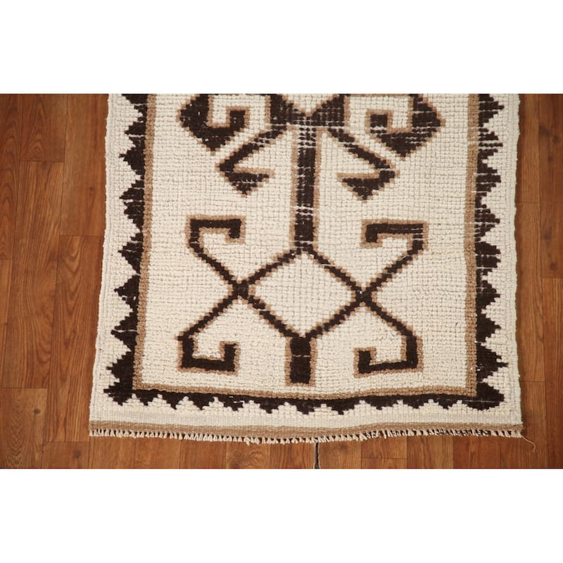 Natural Dye Ivory Anatolian Turkish Runner Rug Handmade Wool Carpet - 2'7"x 11'9"