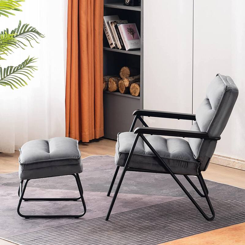 MCombo Tufted Velvet and Iron Club Chair with Ottoman