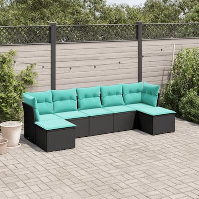 vidaXL 7 Piece Patio Sofa Set with Cushions Black Poly Rattan