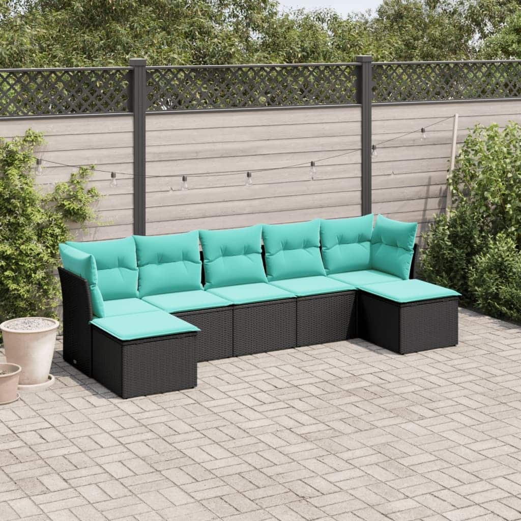 vidaXL 7 Piece Patio Sofa Set with Cushions Black Poly Rattan