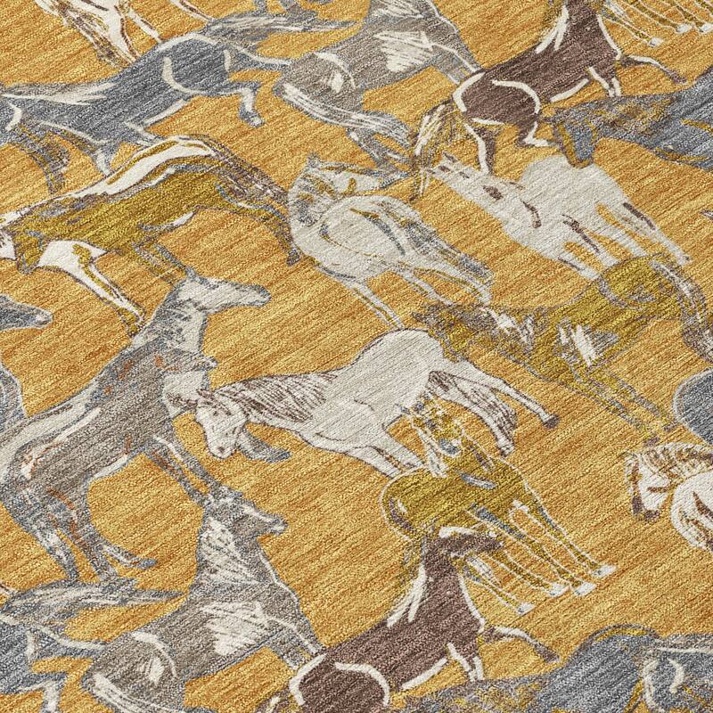 Machine Washable Indoor/ Outdoor Horse Herd Chantille Rug