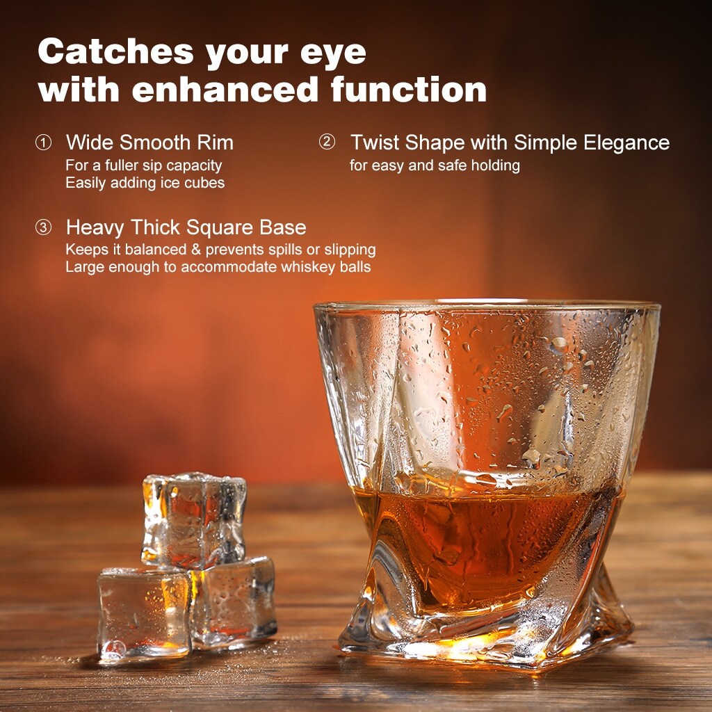 Finether 2 Pack Twist Whisky Glasses Whisky Tumbler Glassware Set